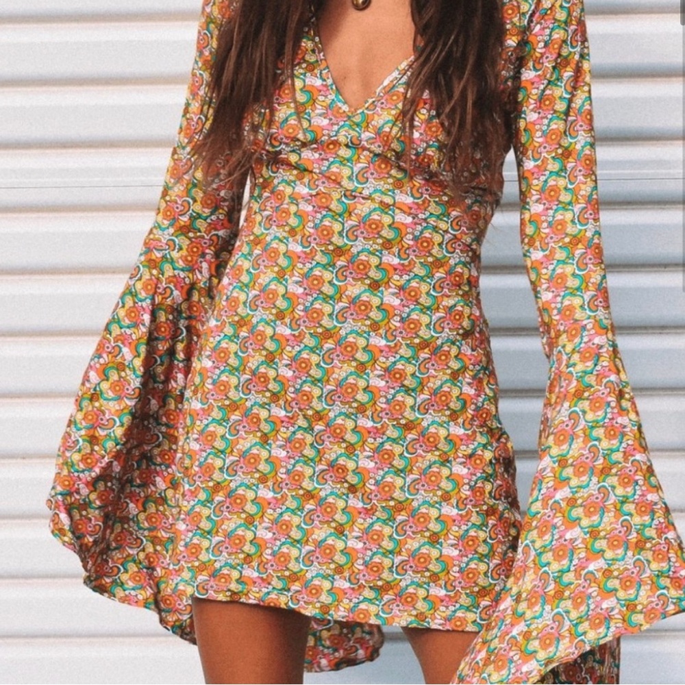 Her Pony The Label Fantasia Angel Bell Sleeve Mini Dress Size AUS 10/ US 6